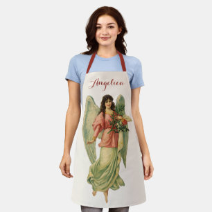 Tablier Noël vintage, ange victorien antique