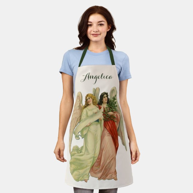 Tablier Noël vintage, Ange victorien antique découpé (Porté)