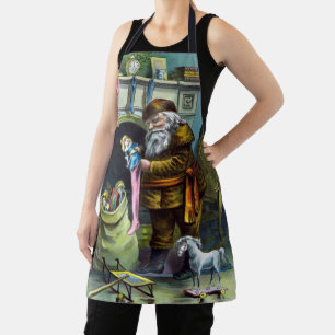 Tablier Noël vintage, bas du Père Noël avec jouets