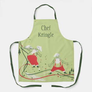 Tablier Noël vintage, Père Noël chef avec dîner