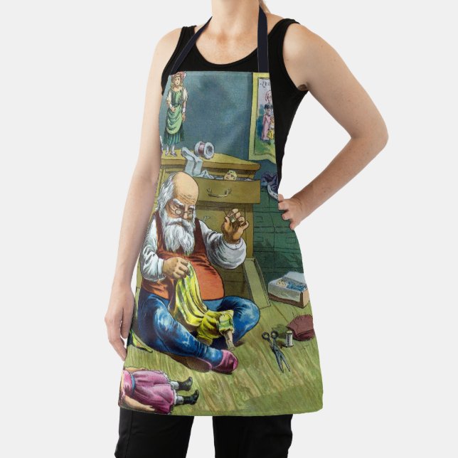 Tablier Noël vintage, Père Noël fabriquant des poupées (Insitu)