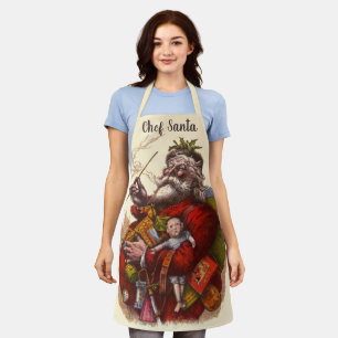 Tablier Noël vintage, Père Noël victorien avec des jouets