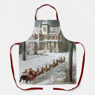 Tablier Noël vintage, Saint Nicolas avec rennes
