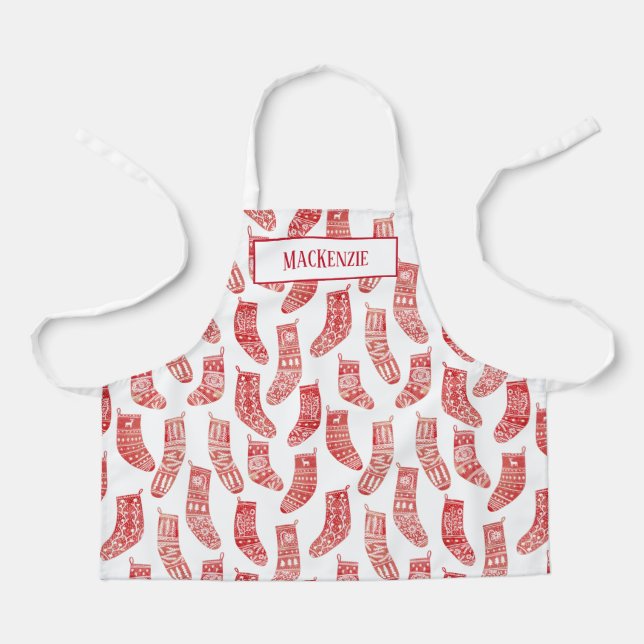 Tablier Noëls nordiques Red & White Nom personnalisé (Recto)