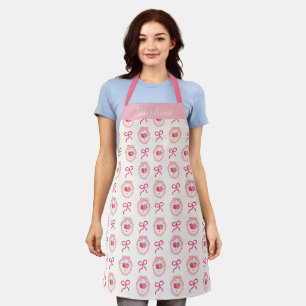 Tablier Nœud Rose Coquette Personnalisé avec Nom Fraise