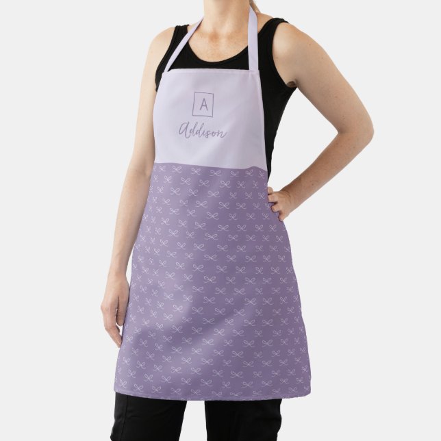 Tablier Nœud Simple Violet Monogramme Personnalisé (Insitu)