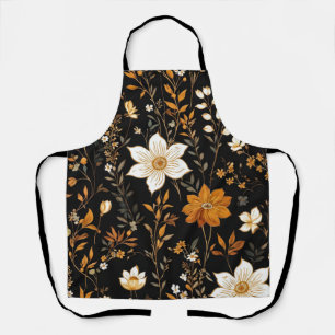 Tablier Noir Automne Boho Vintage or modèle floral