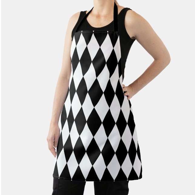 Tablier Noir blanc Arlequin Diamonds Motif Design (Créateur téléchargé)