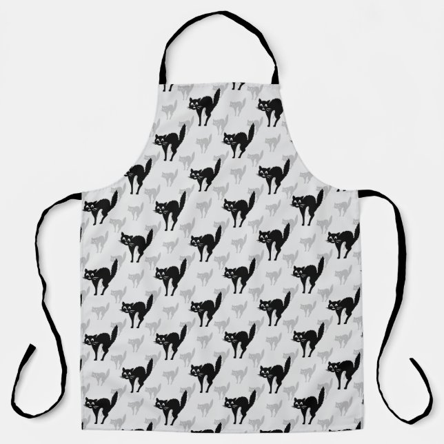 Tablier Noir Chat Shadow Silhouette Motif Design (Recto)