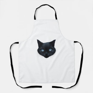 Tablier Noir Chat Visage Bleu Yeux Graphique Tee Chat Homm