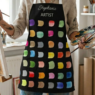 Tablier noir d'artistes à motif abstrait personnal