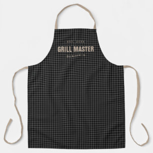 Tablier Noir en vichy chèque grill maître personnalisé