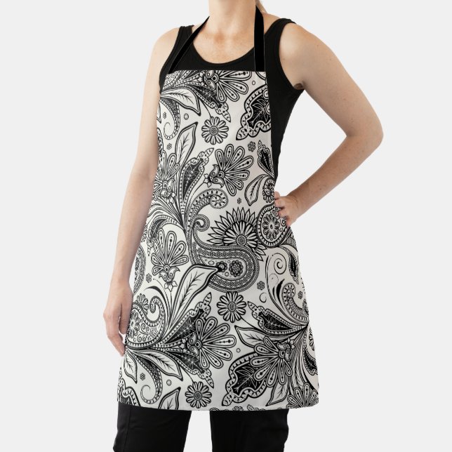 Tablier Noir et blanc à motifs cachemire (Insitu)