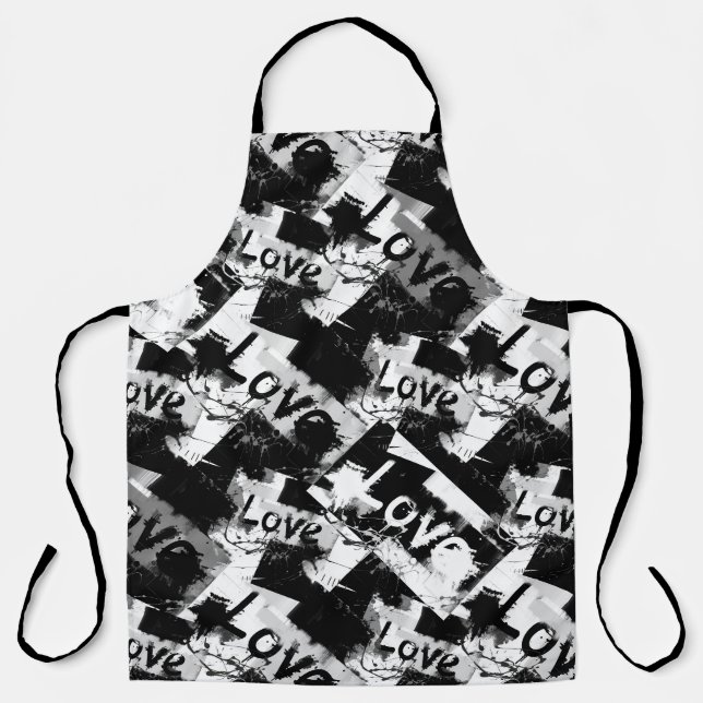 Tablier Noir et blanc avec des taches motif d'amour (Recto)