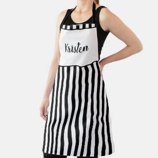 Tablier noir et blanc avec nom personnalisé