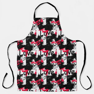 Tablier Noir et blanc avec taches rouges amour motif