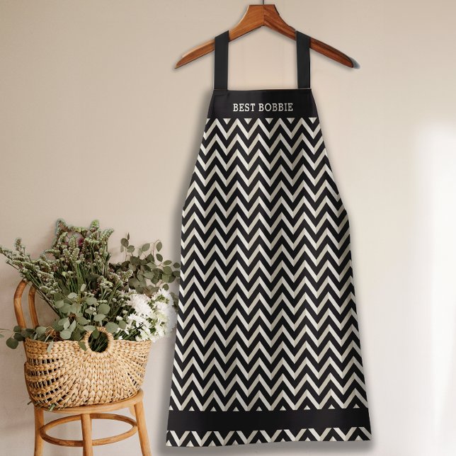 Tablier noir et blanc Chevron personnalisé (Créateur téléchargé)