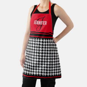 Tablier Noir et blanc Houndstooth nom personnalisé monogra