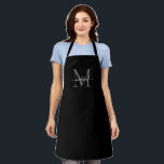 Tablier Noir Gris Argent Monogramme Fille Feminine Script<br><div class="desc">Simple Noir Argent Ardoise Gris Monogramme Élégant Feminine Script Apron</div>