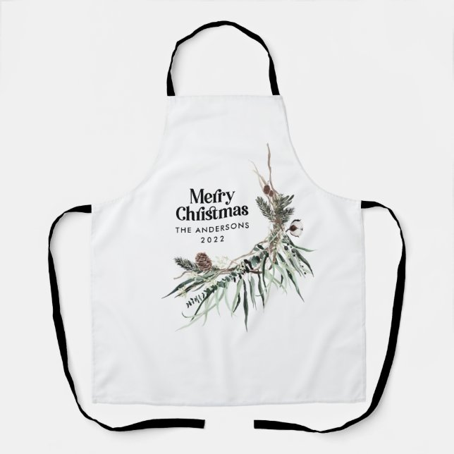 Tablier Noir moderne élégante aquarelle botanique rustique (Recto)