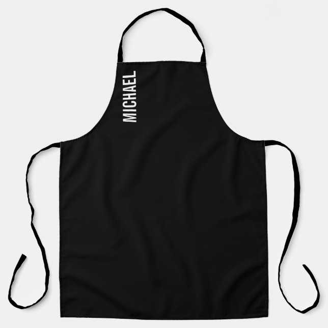 Tablier Noir moderne minimaliste Nom personnalisé (Recto)