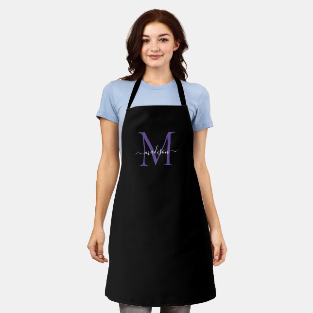 Tablier Noir violet violet Monogramme Fille Feminine Scrip (Porté)
