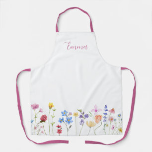 Tablier Nom aquarelle Fleur sauvage Minimaliste Bohème 