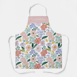 Tablier Nom Aquarelle Fleur Sauvage Rose Pâle