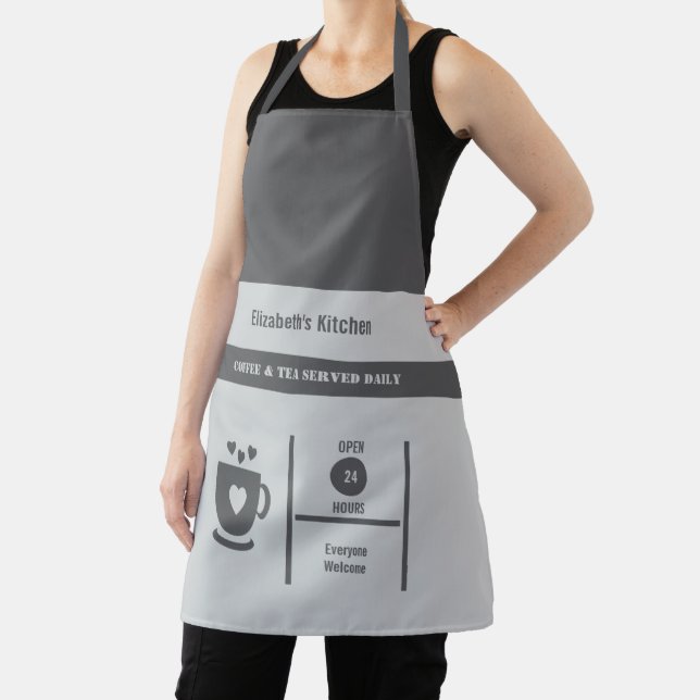 Tablier Nom d'amateur de café cuisine gris (Insitu)