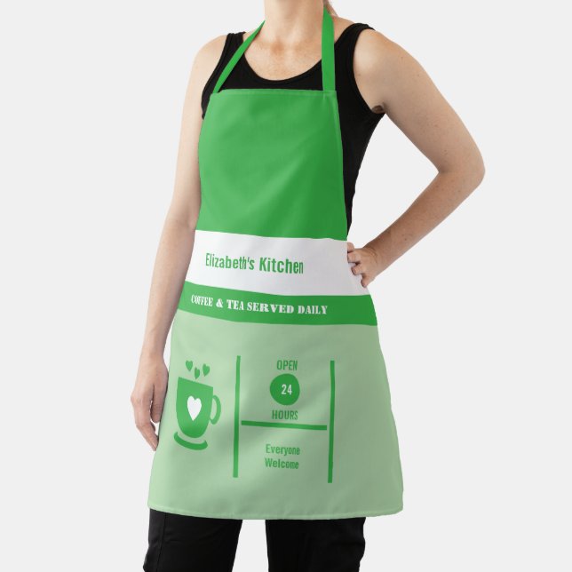 Tablier Nom d'amateur de café cuisine vert (Insitu)