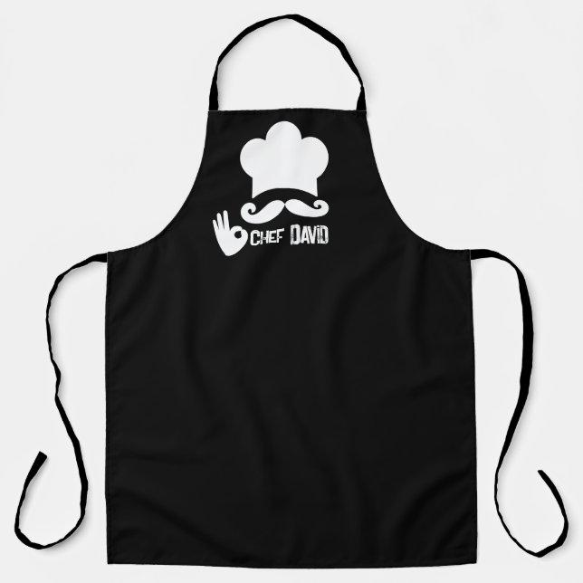 Tablier Nom de chef à moustache noire drôle (Recto)