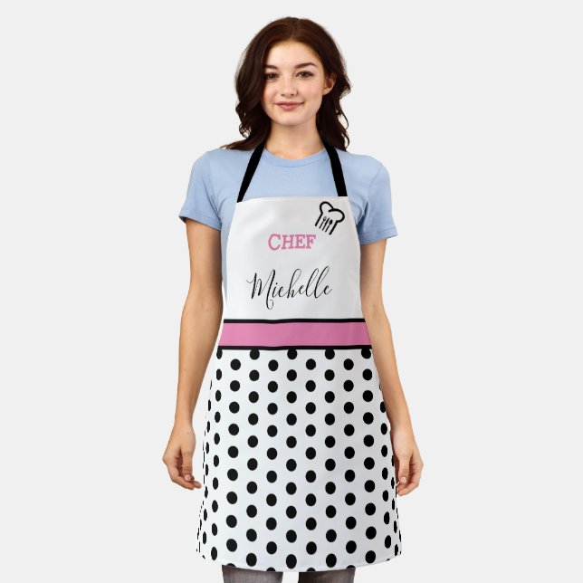 Tablier Nom de Chef Personnalisé Moderne avec Points Polka (Porté)