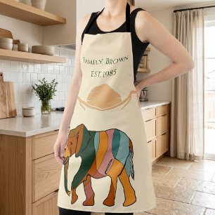 Tablier Nom de famille personnalisé Éléphant Boho Milieu d