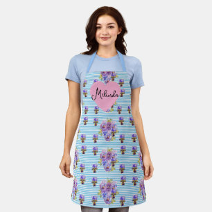 Tablier Nom de fille de Noël Shabby Floral Pastel Bleu