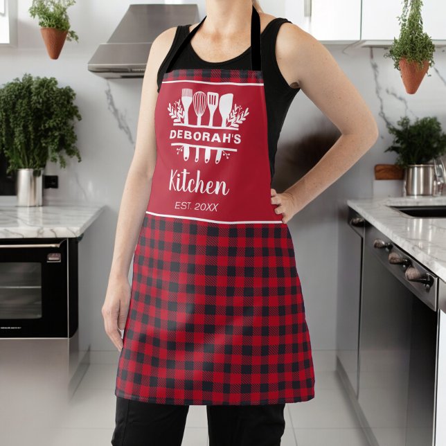 Tablier Nom de la cuisine de Buffle Noir et Rouge (Créateur téléchargé)
