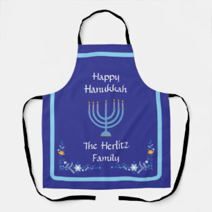 Tablier Nom de la Personnaliser Blue HANOUKKA Menorah