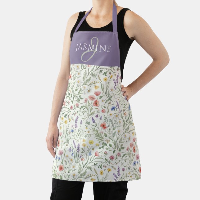 Tablier Nom de monogramme bohème de fleur sauvage à aquare (Insitu)