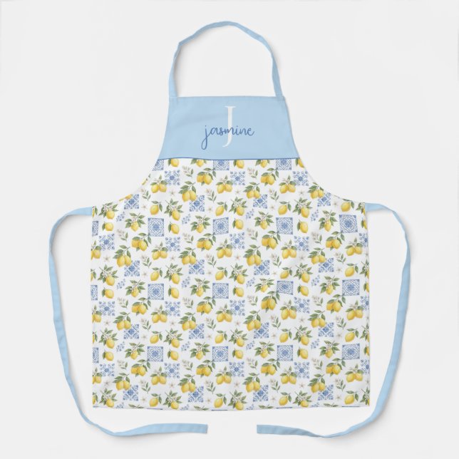 Tablier Nom de monogramme de citron Carrelage de style fra (Recto)