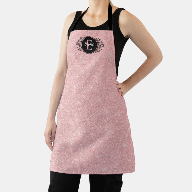 Tablier Nom de monogramme scintillant rose élégant féminin (Insitu)