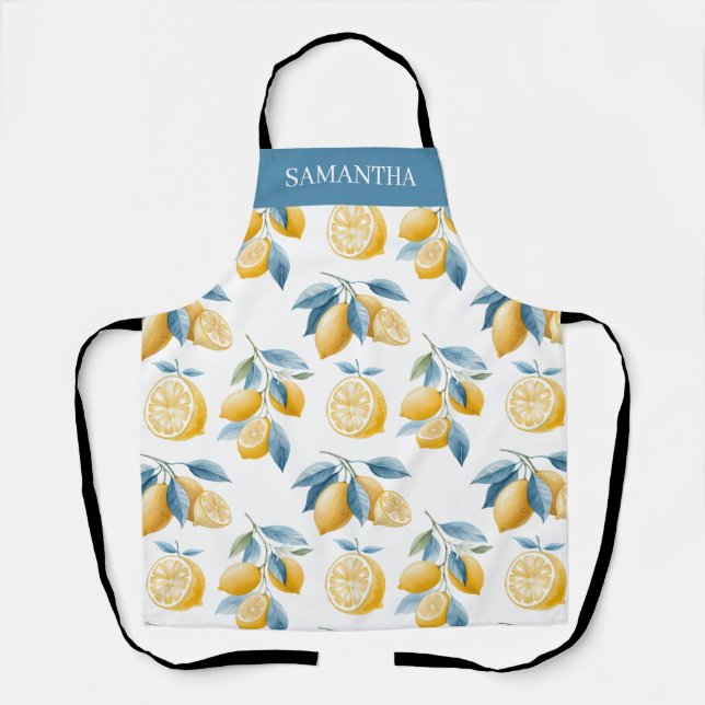 Tablier Nom de motif de citron méditerranéen bleu (Recto)