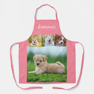 Tablier Nom de script personnalisé 4 photos en or rose bla