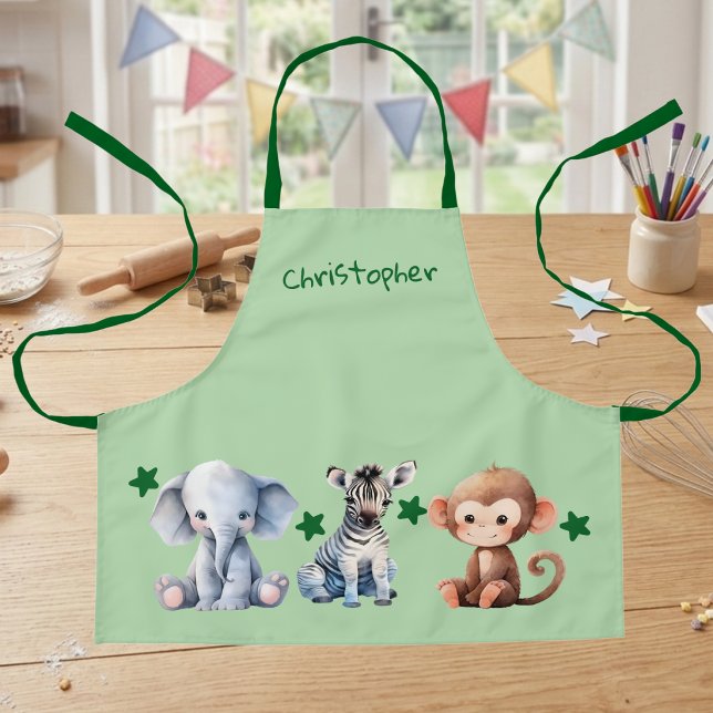 Tablier Nom d'enfant ajoute des animaux mignons étoiles ve (Créateur téléchargé)