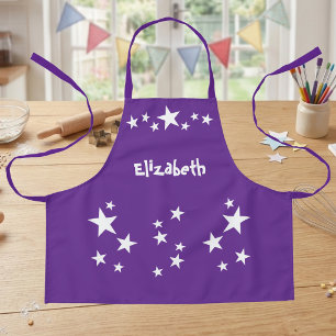 Tablier Nom d'enfant étoiles blanc violet