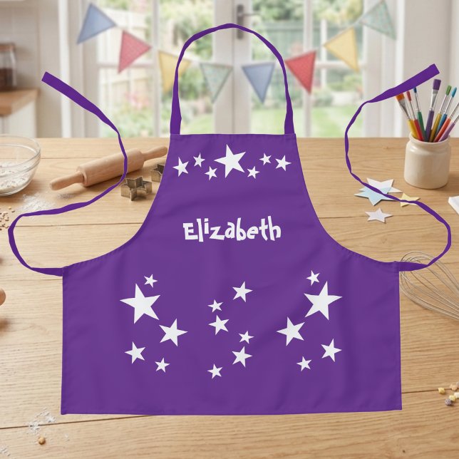 Tablier Nom d'enfant étoiles blanc violet (Créateur téléchargé)