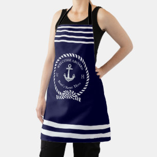 Tablier Nom du bateau nautique Ancre Dark Navy Blue Welcom