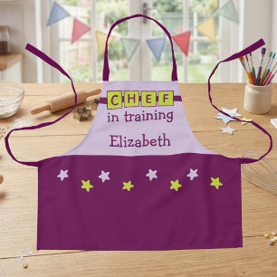 Tablier Nom du Chef Enfant étoiles violet vert