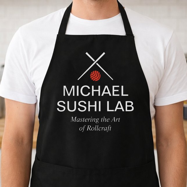 Tablier Nom du laboratoire de sushi moderne avec baguettes (Personalized sushi chef apron with custom name restaurant style)