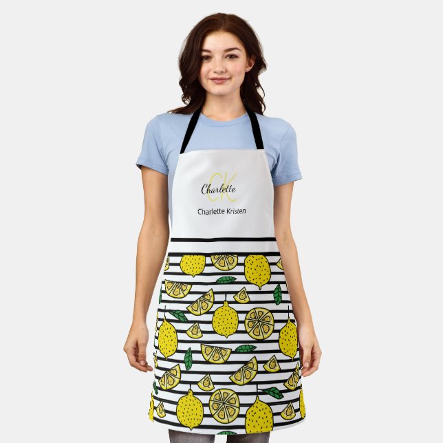 Tablier Nom du monogramme du Motif de citron mou (Porté)
