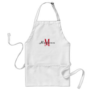 Tablier Nom du monogramme Femme de script rouge blanc