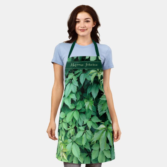 Tablier Nom du monogramme Feuille de raisin vert (Porté)